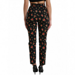 Pantaloni affusolati a vita alta in lana floreale nera - IT40-S