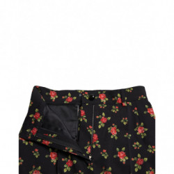 Pantaloni affusolati a vita alta in lana floreale nera - IT40-S