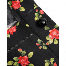 Pantaloni affusolati a vita alta in lana floreale nera - IT40-S