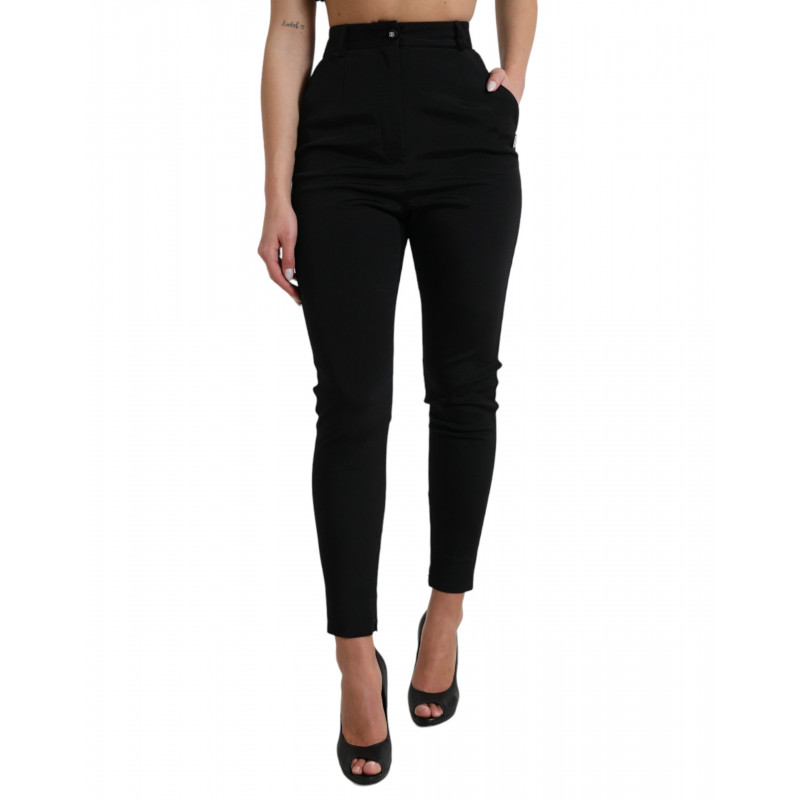 Pantaloni skinny a vita alta elasticizzati in lana nera - IT40-S