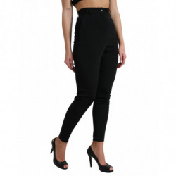 Pantaloni skinny a vita alta elasticizzati in lana nera - IT40-S