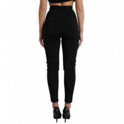 Pantaloni skinny a vita alta elasticizzati in lana nera - IT40-S