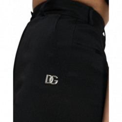 Pantaloni skinny a vita alta elasticizzati in lana nera - IT40-S