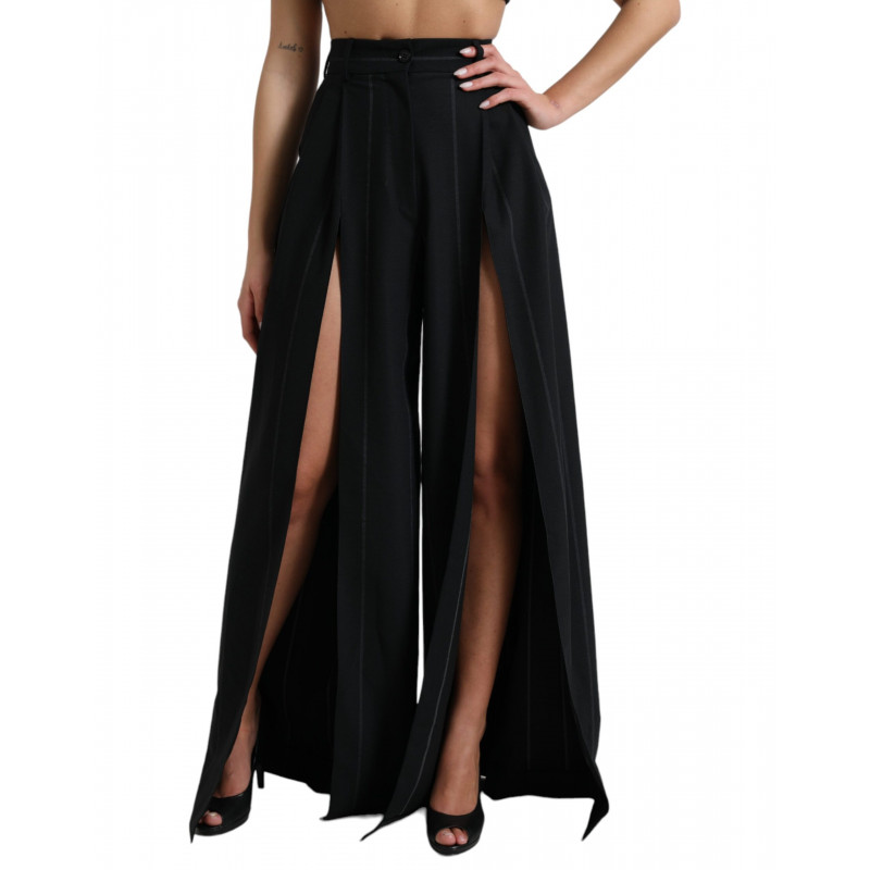 Pantaloni larghi neri a vita alta con spacco frontale - IT40-S