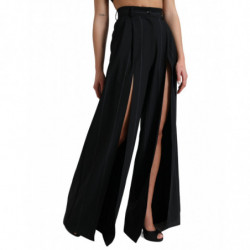 Pantaloni larghi neri a vita alta con spacco frontale - IT40-S