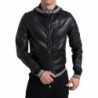 Giacca da uomo con cappuccio e zip intera in pelle nera - IT50 - L