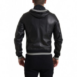 Giacca da uomo con cappuccio e zip intera in pelle nera - IT50 - L
