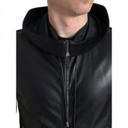 Giacca da uomo con cappuccio e zip intera in pelle nera - IT50 - L