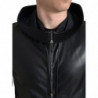 Giacca da uomo con cappuccio e zip intera in pelle nera - IT50 - L