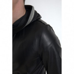 Giacca da uomo con cappuccio e zip intera in pelle nera - IT50 - L