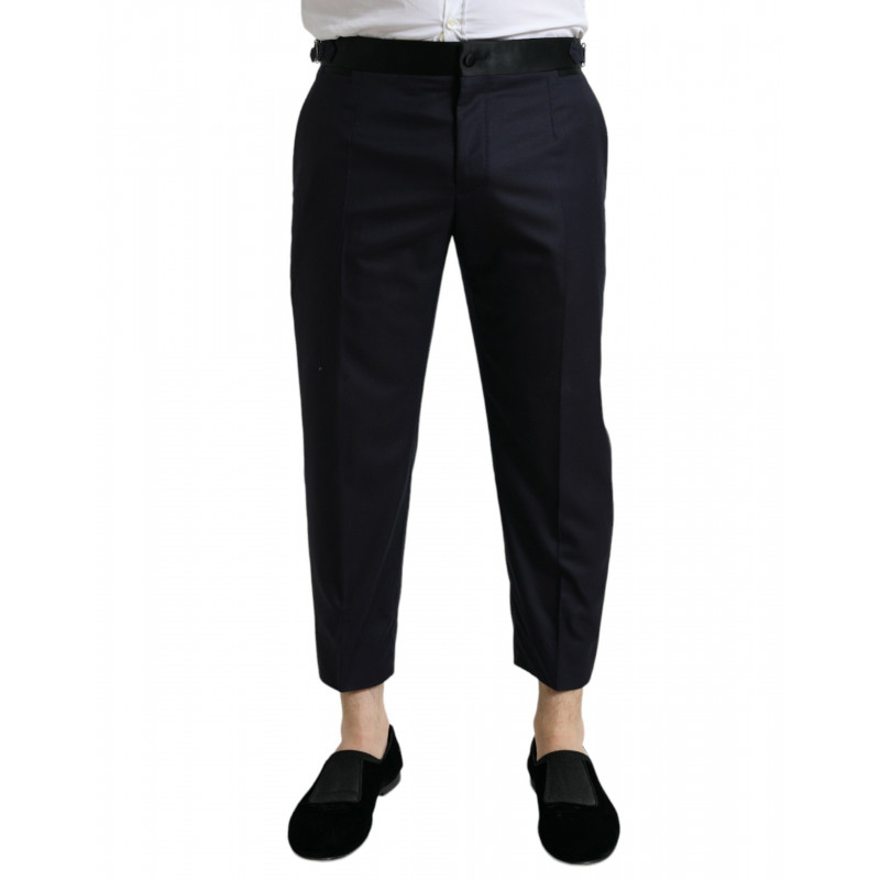 Pantaloni affusolati cropped in lana blu - IT54 - XL