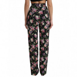Pantaloni larghi a vita alta in lana floreale nera - IT40-S