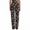 Pantaloni larghi a vita alta in lana floreale nera - IT40-S