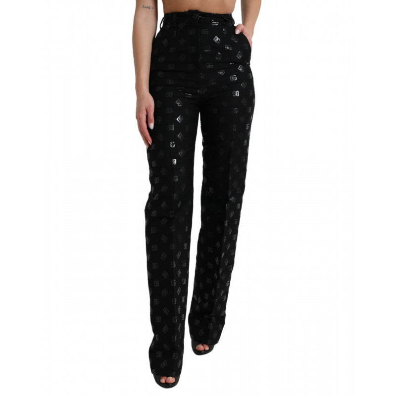 Pantaloni dritti a vita alta con logo DG in lana nera - IT40-S