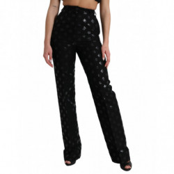 Pantaloni dritti a vita alta con logo DG in lana nera - IT40-S