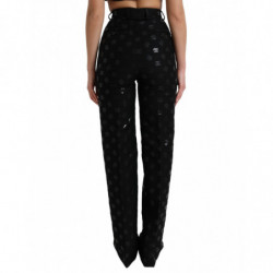 Pantaloni dritti a vita alta con logo DG in lana nera - IT40-S