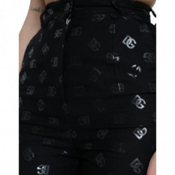 Pantaloni dritti a vita alta con logo DG in lana nera - IT40-S