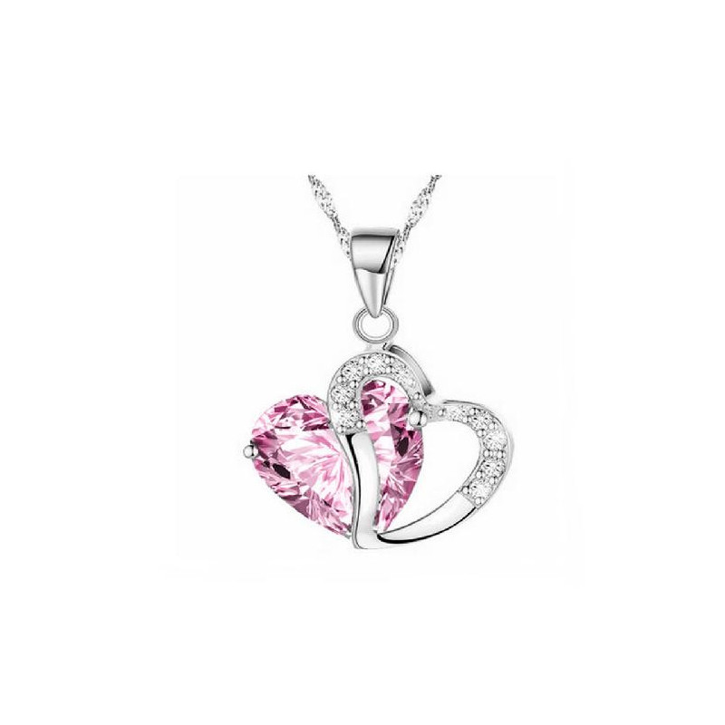 Collana con pendente cuore ricoperto di strass - Colore Rosa