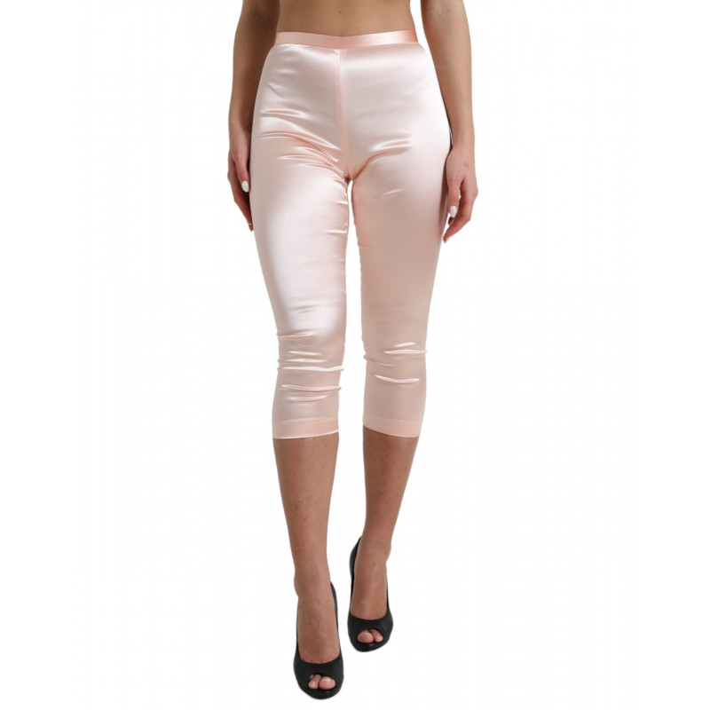Pantaloni corti collant di seta rosa satinato - IT40-S