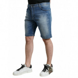 Bermuda da uomo in denim di cotone lavato blu - IT56 - XL