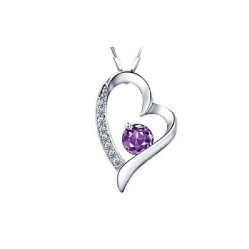 Collana con pendente cuore ricoperto di strass - Colore Viola