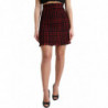 Minigonna in tweed scozzese a vita alta in cotone rosso nero - IT40-S