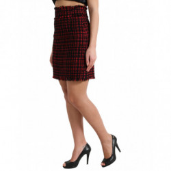 Minigonna in tweed scozzese a vita alta in cotone rosso nero - IT40-S