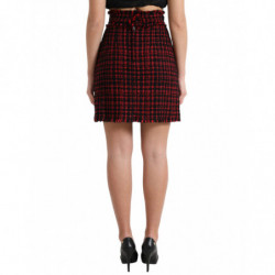 Minigonna in tweed scozzese a vita alta in cotone rosso nero - IT40-S