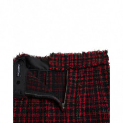 Minigonna in tweed scozzese a vita alta in cotone rosso nero - IT40-S
