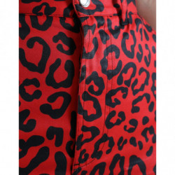 Minigonna a vita alta in cotone con stampa leopardata rossa - IT40-S