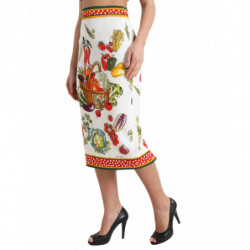 Gonna longuette a vita alta bianca con stampa vegetale - IT42-M
