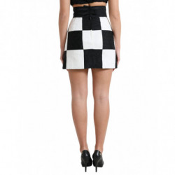 Gonna a vita alta in broccato floreale bianco nero - IT40-S