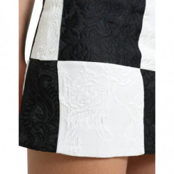 Gonna a vita alta in broccato floreale bianco nero - IT40-S