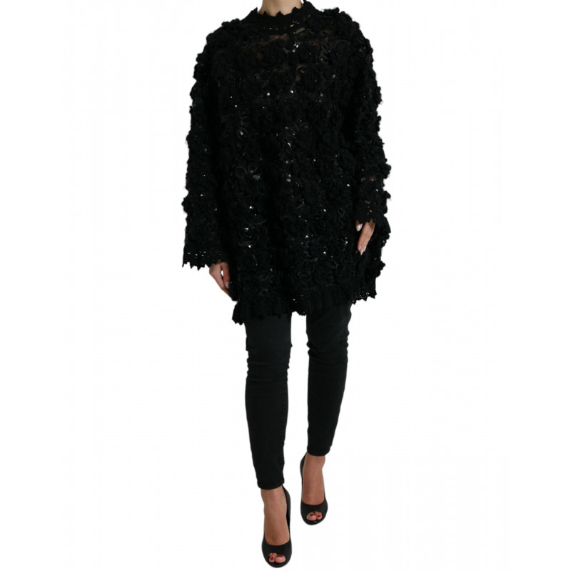 Maglione pullover decorato con paillettes nere - IT40-S