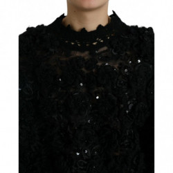 Maglione pullover decorato con paillettes nere - IT40-S