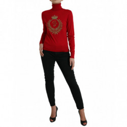 Maglione pullover dolcevita in lana con intarsio rosso - IT42-M
