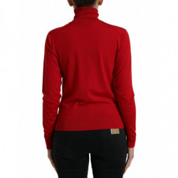 Maglione pullover dolcevita in lana con intarsio rosso - IT42-M