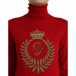 Maglione pullover dolcevita in lana con intarsio rosso - IT42-M