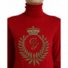 Maglione pullover dolcevita in lana con intarsio rosso - IT42-M