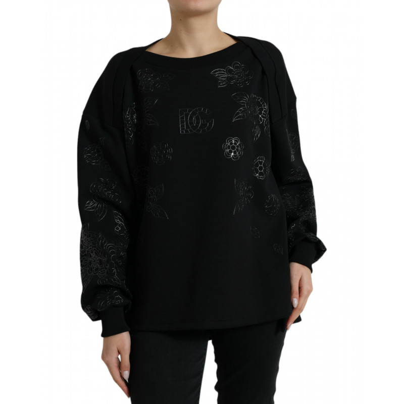 Maglione con applicazioni con logo floreale pullover nero - IT40-S