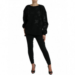 Maglione con applicazioni con logo floreale pullover nero - IT40-S