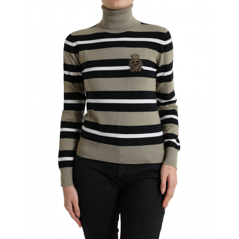 Maglione pullover a collo alto con logo a righe multicolori - IT40-S