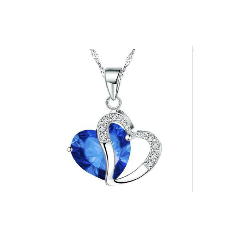 Collana con pendente cuore ricoperto di strass - Colore Blu
