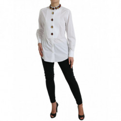 Top camicia impreziosito da cristalli in cotone bianco - IT40-S