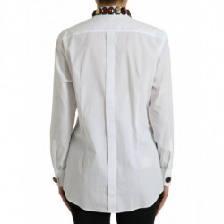 Top camicia impreziosito da cristalli in cotone bianco - IT40-S
