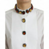 Top camicia impreziosito da cristalli in cotone bianco - IT40-S