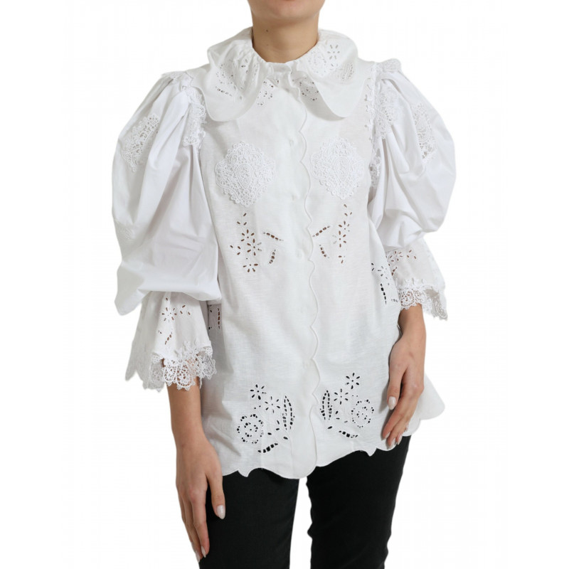 Top in camicetta con colletto in pizzo di cotone bianco - IT44 - L