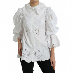 Top in camicetta con colletto in pizzo di cotone bianco - IT44 - L