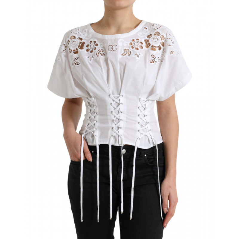 Top in camicetta con taglio floreale in cotone bianco - IT40-S