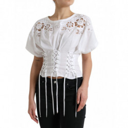 Top in camicetta con taglio floreale in cotone bianco - IT40-S
